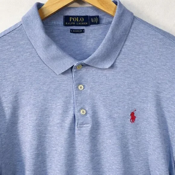 Polo Ralph Lauren Men's Polo Shirt XL Blue Red Pony Short Sleeve Classic Fit - Picture 2 of 7